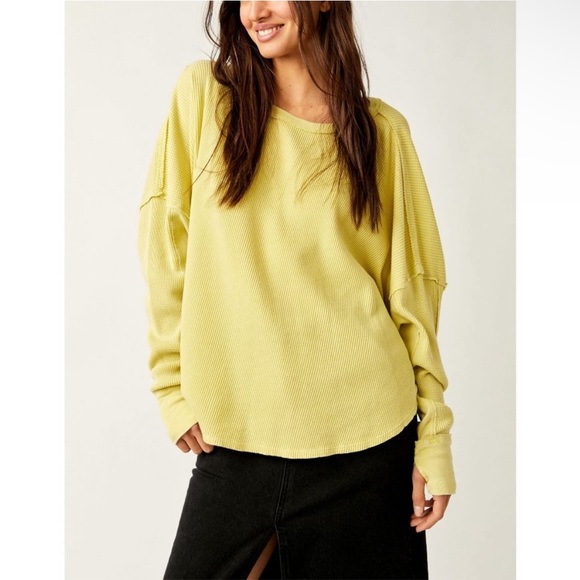 Free People Tops - Free People Microphone Drop Thermal in Lemon Grass